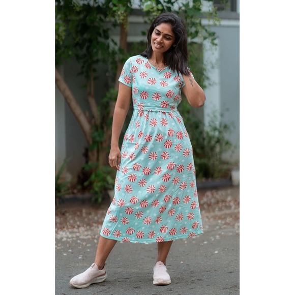 Maternity Nursing Dress SZ XXL Mint Green Peppermint Swirl Short Sleeve Holiday - Picture 1 of 9